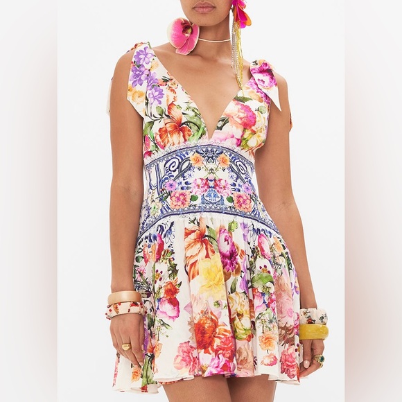 NWT! CAMILLA Dutch Is Life Tie Shoulder Short Cocktail Garden Floral Sun Dress S - Picture 8 of 8